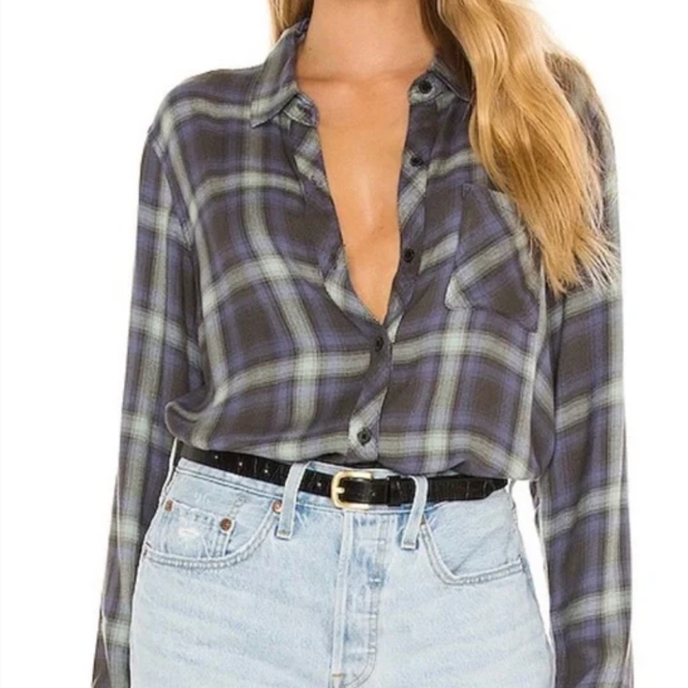 Rails Hunter Plaid Button Down Top Mint Ash Blue Size XS Preppy Casual Boho